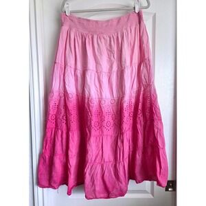 CW Classics Pink Ombre Tiered Eyelet Cotton Maxi Broom Skirt Sz 1X Boho Festival